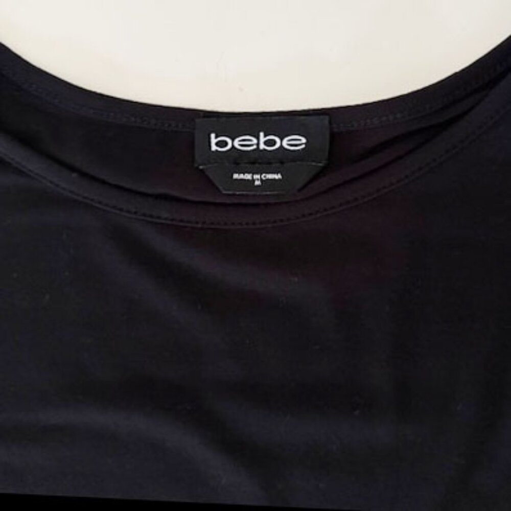 Bebe black jersey 3/4 sleeve top with BeBe rhinestones—Junior SZ Medium - Picture 3 of 5